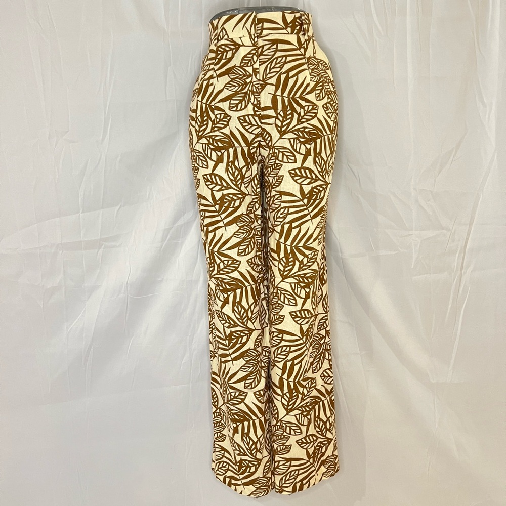 House of Harlow 1960 Natural Leaf Printed Linen Pleated Pants